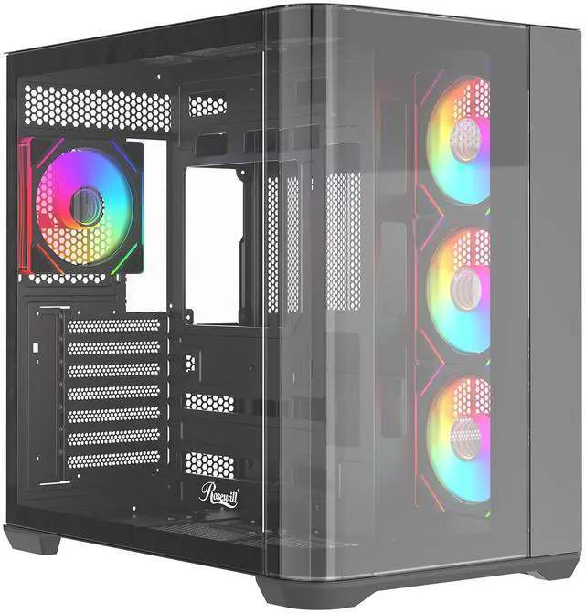 Rosewill ACA503B ATX Computer Gaming PC Case Mid Tower  with 4 ARGB Fans Pre Installed  Curved Tempered Glass Panel Type c  USB3 0 support BTF motherboard