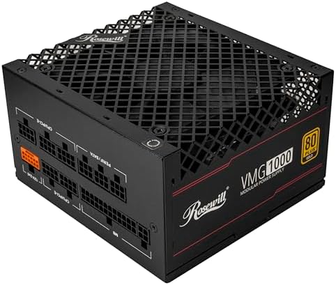 Rosewill VMG 1000W 80  Gold  ATX 3 0 & 3 1 Compatible  Full Modular Low Noise Power Supply  PCIe 5 1 12V 2x6 Connector  100  Japanese Electrolytic Capacitor  120mm FDB Silent Fan   5 Year Warranty