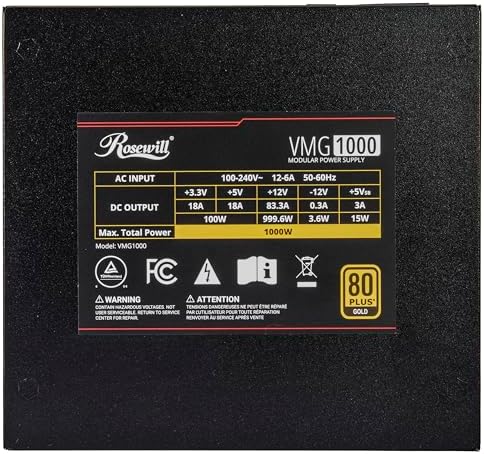 Rosewill VMG 1000W 80  Gold  ATX 3 0 & 3 1 Compatible  Full Modular Low Noise Power Supply  PCIe 5 1 12V 2x6 Connector  100  Japanese Electrolytic Capacitor  120mm FDB Silent Fan   5 Year Warranty