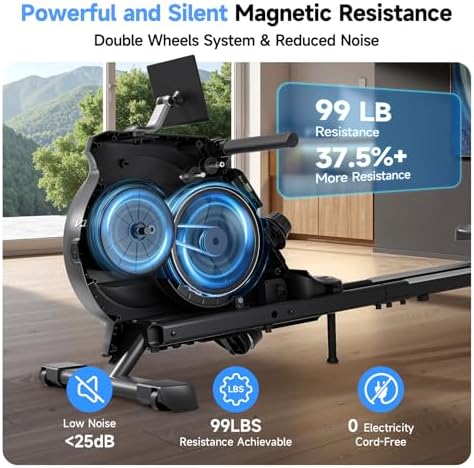 Rowing Machine for Home  350 LB Capacity  16 Level Silent Resistance  Magnetic Rowing Machines for Home Foldable  Full Body Workout Compact Rowing Machine for Cardio & Strength with APP Support