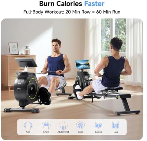 Rowing Machine for Home  350 LB Capacity  16 Level Silent Resistance  Magnetic Rowing Machines for Home Foldable  Full Body Workout Compact Rowing Machine for Cardio & Strength with APP Support