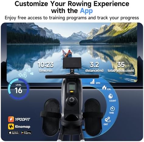 Rowing Machine for Home  350 LB Capacity  16 Level Silent Resistance  Magnetic Rowing Machines for Home Foldable  Full Body Workout Compact Rowing Machine for Cardio & Strength with APP Support