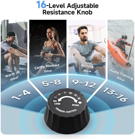 Rowing Machine for Home  350 LB Capacity  16 Level Silent Resistance  Magnetic Rowing Machines for Home Foldable  Full Body Workout Compact Rowing Machine for Cardio & Strength with APP Support