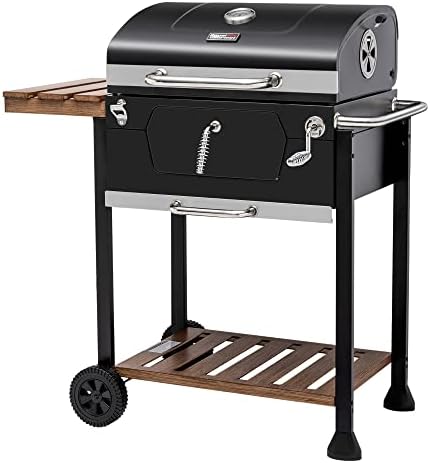 Royal Gourmet CD1824M 24 Inch Charcoal Grill  BBQ Smoker with Handle and Folding Table  Perfect for Outdoor Patio  Garden and Backyard Grilling  Black  Medium