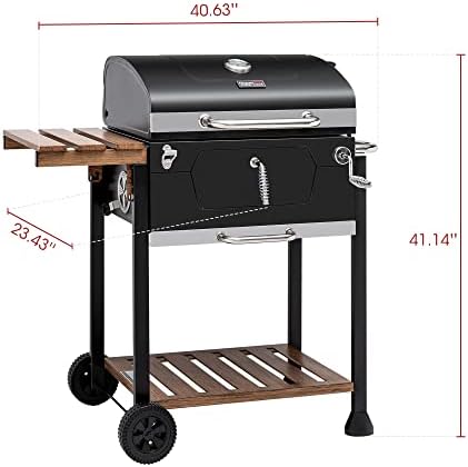 Royal Gourmet CD1824M 24 Inch Charcoal Grill  BBQ Smoker with Handle and Folding Table  Perfect for Outdoor Patio  Garden and Backyard Grilling  Black  Medium