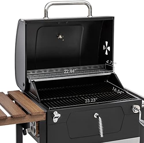 Royal Gourmet CD1824M 24 Inch Charcoal Grill  BBQ Smoker with Handle and Folding Table  Perfect for Outdoor Patio  Garden and Backyard Grilling  Black  Medium