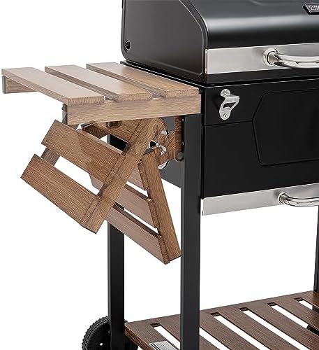 Royal Gourmet CD1824M 24 Inch Charcoal Grill  BBQ Smoker with Handle and Folding Table  Perfect for Outdoor Patio  Garden and Backyard Grilling  Black  Medium