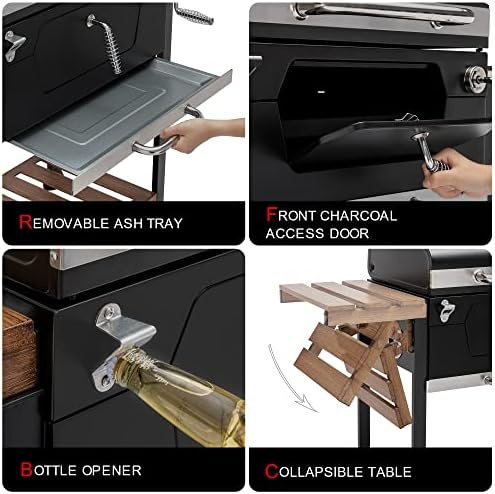 Royal Gourmet CD1824M 24 Inch Charcoal Grill  BBQ Smoker with Handle and Folding Table  Perfect for Outdoor Patio  Garden and Backyard Grilling  Black  Medium
