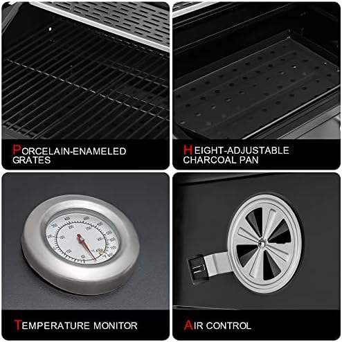 Royal Gourmet CD1824M 24 Inch Charcoal Grill  BBQ Smoker with Handle and Folding Table  Perfect for Outdoor Patio  Garden and Backyard Grilling  Black  Medium