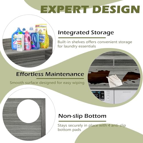 Royxen Laundry Countertop with Storage Universal Fit  Washer and Dryer Countertop with Shelf  Laundry Room Storage  2 Tier Shelf  Black 