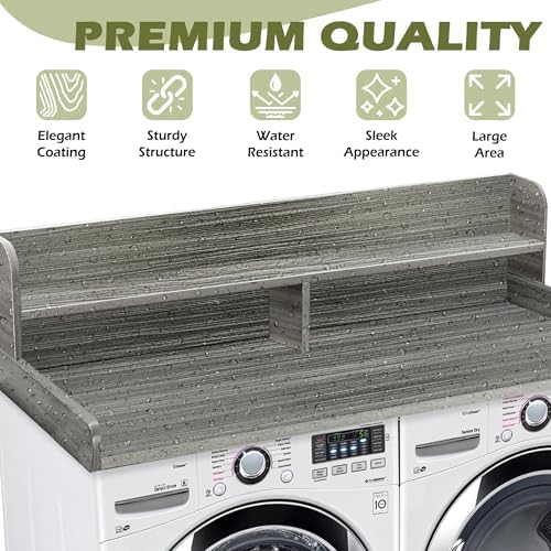 Royxen Laundry Countertop with Storage Universal Fit  Washer and Dryer Countertop with Shelf  Laundry Room Storage  2 Tier Shelf  Black 