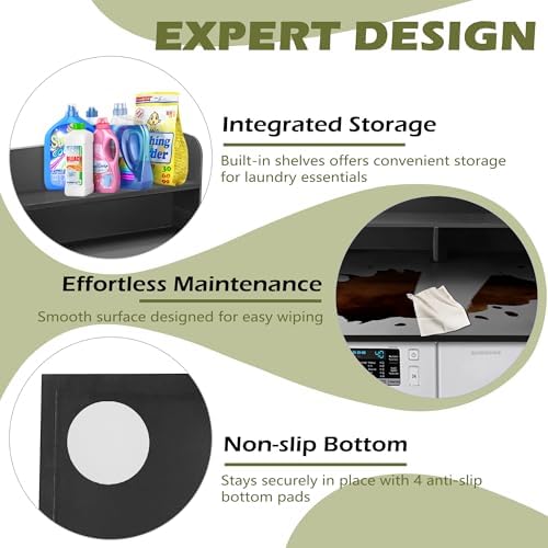 Royxen Laundry Countertop with Storage Universal Fit  Washer and Dryer Countertop with Shelf  Laundry Room Storage  2 Tier Shelf  Black 