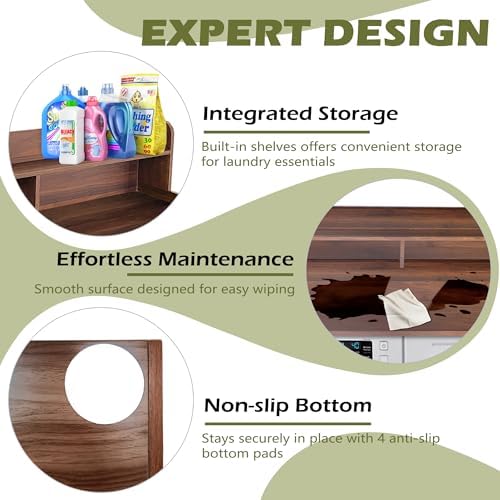 Royxen Laundry Countertop with Storage Universal Fit  Washer and Dryer Countertop with Shelf  Laundry Room Storage  2 Tier Shelf  Black 