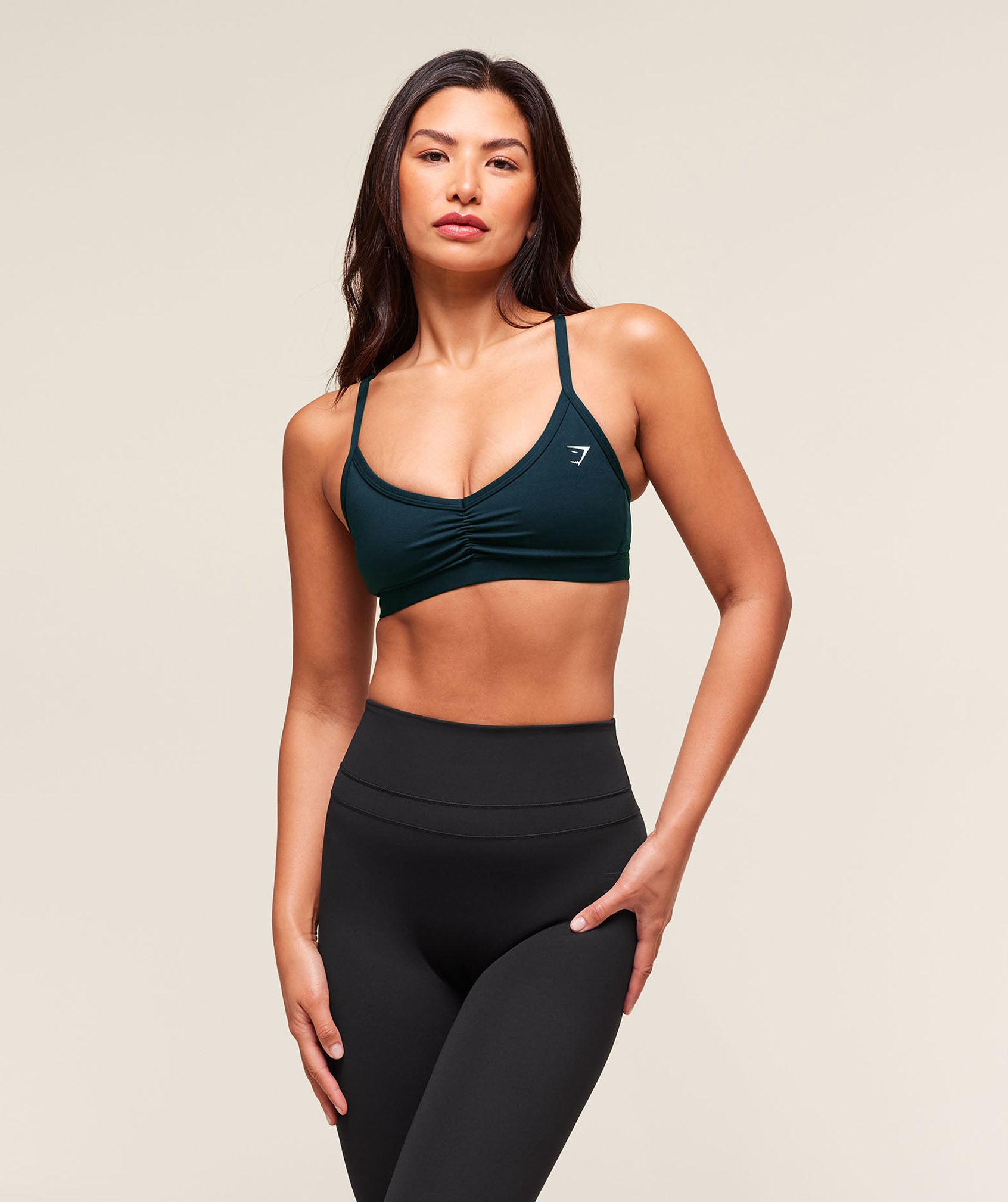 Talla S - Ruched Strappy Sports Bra - Deep Petrol Blue