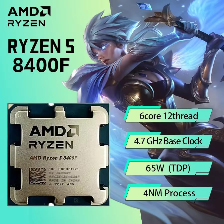 Ryzen 5 8400F Processor  6 Core  12 Thread  4 2 4 7 GHz    65W TDP CPU Air Cooler  PCIe 4 0  Supports DDR5 RAM  16MB L2 Cache for Creators  AI  Gaming  Content Creation  OEM Tray  Bulk Packaging