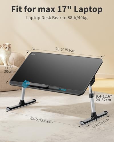 SAIJI Leather Laptop Bed Tray Table  Adjustable Laptop Stand with Removable Stopper  Portable Lap Desks with Foldable Legs  Notebook Stand Breakfast Reading Desk for Sofa Couch  Medium  Black