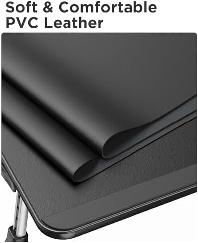 SAIJI Leather Laptop Bed Tray Table  Adjustable Laptop Stand with Removable Stopper  Portable Lap Desks with Foldable Legs  Notebook Stand Breakfast Reading Desk for Sofa Couch  Medium  Black