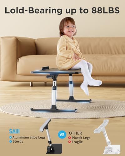 SAIJI Leather Laptop Bed Tray Table  Adjustable Laptop Stand with Removable Stopper  Portable Lap Desks with Foldable Legs  Notebook Stand Breakfast Reading Desk for Sofa Couch  Medium  Black