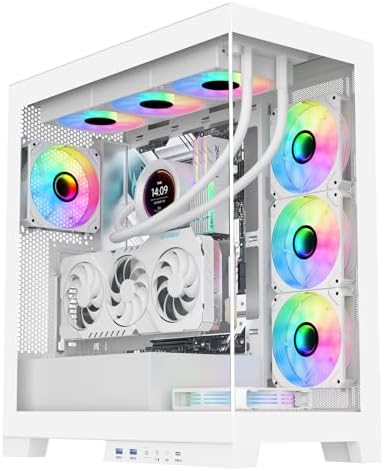 SAMA NEVIEW 4503 Mid Tower PC Case  Panoramic Dual Tempered Glass ATX Gaming Case  4 120mm ARGB Fans with Hub  High Airflow  Back Connector Ready  Type C & 2  USB 3 0  360mm AIO Support  White