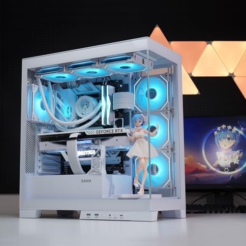 SAMA NEVIEW 4503 Mid Tower PC Case  Panoramic Dual Tempered Glass ATX Gaming Case  4 120mm ARGB Fans with Hub  High Airflow  Back Connector Ready  Type C & 2  USB 3 0  360mm AIO Support  White