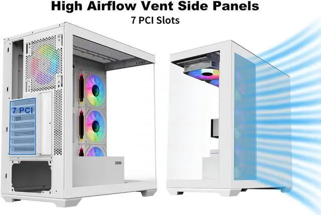 SAMA SV01 Gaming PC Case Computer Mid Tower ATX Case White with 4 Addressable RGB Fans Pre Installed  Back Plug Motherboard Design  Tempered Glass Transparent Side Panel
