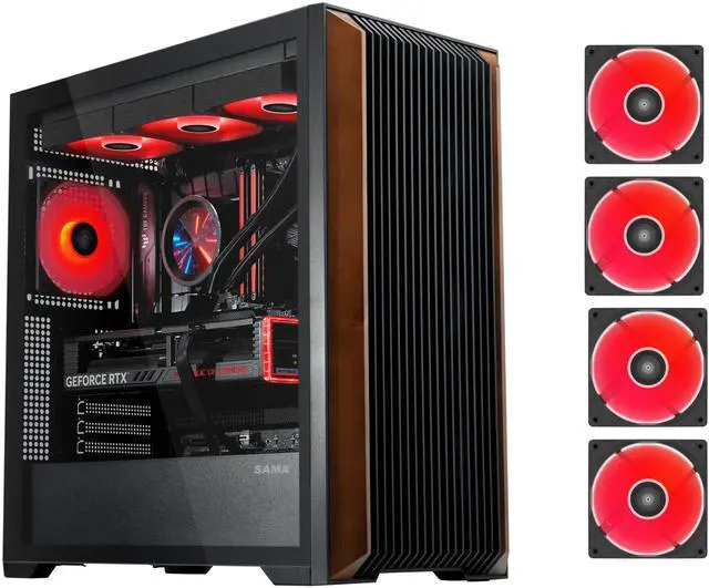 SAMA Z60 Black Genuine Walnut Wood PC Case  ATX Mid Tower  Pre Installed 4x 140mm ARGB PWM Fans  Supports 360mm Radiator on Top  Type C Port  Supports E ATX/ATX/M ATX/ITX  Full Tower Computer Case