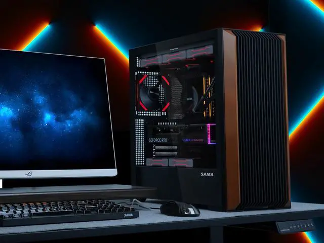 SAMA Z60 Black Genuine Walnut Wood PC Case  ATX Mid Tower  Pre Installed 4x 140mm ARGB PWM Fans  Supports 360mm Radiator on Top  Type C Port  Supports E ATX/ATX/M ATX/ITX  Full Tower Computer Case