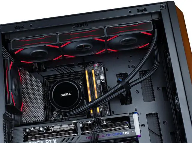 SAMA Z60 Black Genuine Walnut Wood PC Case  ATX Mid Tower  Pre Installed 4x 140mm ARGB PWM Fans  Supports 360mm Radiator on Top  Type C Port  Supports E ATX/ATX/M ATX/ITX  Full Tower Computer Case