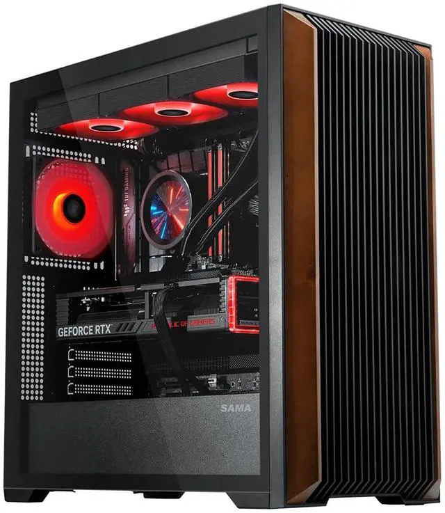 SAMA Z60 Black Genuine Walnut Wood PC Case  ATX Mid Tower  Pre Installed 4x 140mm ARGB PWM Fans  Supports 360mm Radiator on Top  Type C Port  Supports E ATX/ATX/M ATX/ITX  Full Tower Computer Case