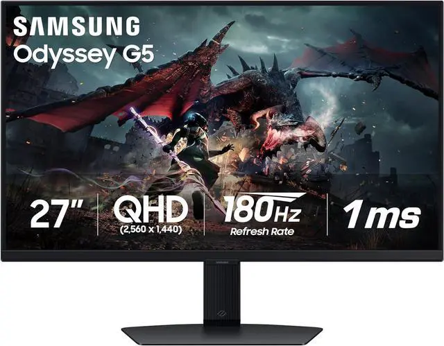 SAMSUNG 27 Inch Odyssey G50D Series QHD Fast IPS G Sync Compatible Gaming Monitor  1ms  VESA DisplayHDR 400  180Hz  AMD FreeSync  Adjustable Stand  Eye Saver Mode  LS27DG500ENXZA