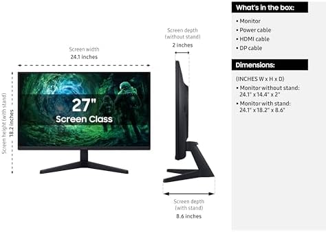 SAMSUNG Monitor para juegos Odyssey G5 G53F QHD de 27", HDR10, frecuencia de actualización de 200Hz, panel IPS, AMD FreeSync Premium, ecualizador negro, interruptor de fuente automática