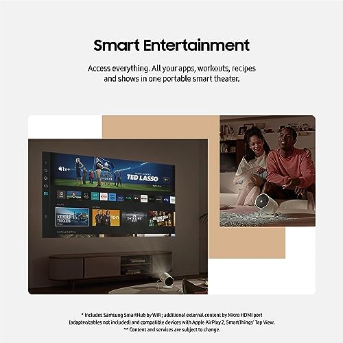 SAMSUNG 30    100  The Freestyle 2nd Gen with Gaming Hub Smart Portable Projector  FHD  HDR  Big Screen Home Theater Experience  360 Sound  SP LFF3CLAXXZA  2023 Model  White  Renewed