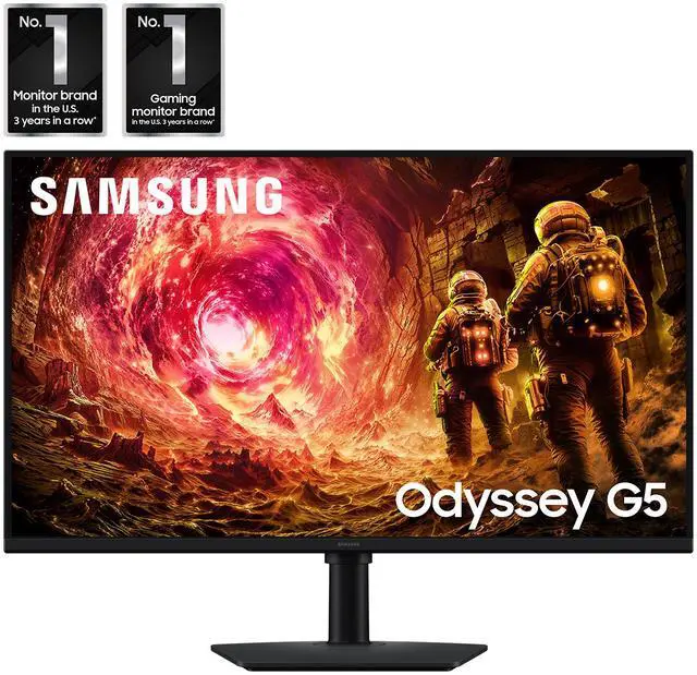 SAMSUNG 32 inch Odyssey G5 QHD 2K 1440P 180Hz IPS with FreeSync & G Sync Compatible 1ms HDR400 Gaming Computer Monitor with Height Adjustable  Swivel  Pivot & Tilt stand LS32FG502ENXZA