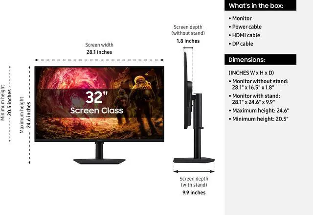 SAMSUNG 32 inch Odyssey G5 QHD 2K 1440P 180Hz IPS with FreeSync & G Sync Compatible 1ms HDR400 Gaming Computer Monitor with Height Adjustable  Swivel  Pivot & Tilt stand LS32FG502ENXZA