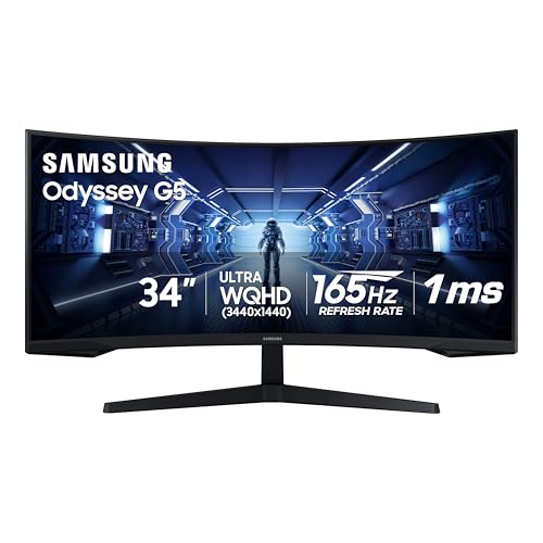 SAMSUNG - Monitor de juegos ultraancho Odyssey G5 de 34 pulgadas con pantalla curva 1000R, 165Hz, 1ms, FreeSync Premium, WQHD (LC34G55TWWNXZA, modelo 2020), color negro.