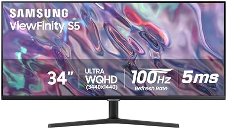 SAMSUNG 34 ViewFinity S50GC Series Ultra WQHD Monitor  100Hz  5ms  HDR10  AMD FreeSync  Eye Care  Borderless Design  PIP  PBP  LS34C502GANXZA  2023  Black