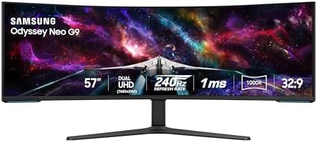 SAMSUNG Odyssey Neo G9 (G95NC) Series Dual 4K UHD 1000R Monitor curvado para juegos, 240Hz, 1ms con DisplayPort 2.1, Quantum Mini-LED, DisplayHDR 1000, AMD FreeSync Premium Pro, LS57CG952NNXZA