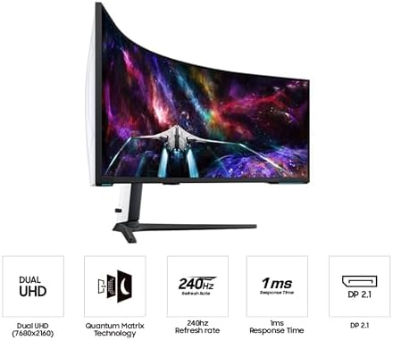 SAMSUNG Odyssey Neo G9 (G95NC) Series Dual 4K UHD 1000R Monitor curvado para juegos, 240Hz, 1ms con DisplayPort 2.1, Quantum Mini-LED, DisplayHDR 1000, AMD FreeSync Premium Pro, LS57CG952NNXZA