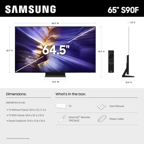 SAMSUNG 65 Inch Class OLED S90F 4K Smart TV  2025 Model  NQ4 AI Gen3 Processor  4K AI Upscaling Pro  OLED HDR    Motion Xcelerator 144Hz  Samsung Vision AI  Alexa Built in