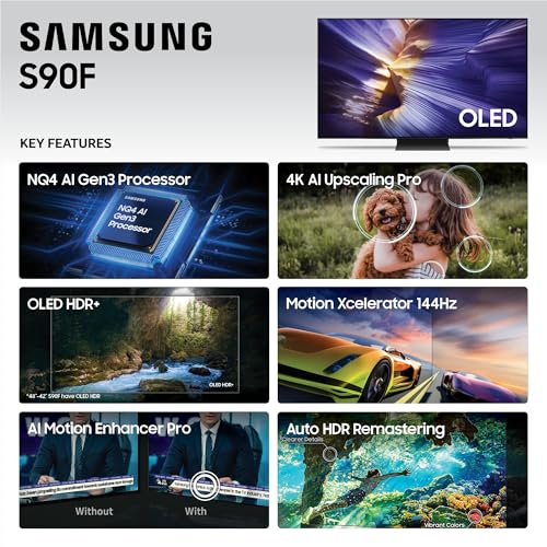 SAMSUNG 65 Inch Class OLED S90F 4K Smart TV  2025 Model  NQ4 AI Gen3 Processor  4K AI Upscaling Pro  OLED HDR    Motion Xcelerator 144Hz  Samsung Vision AI  Alexa Built in
