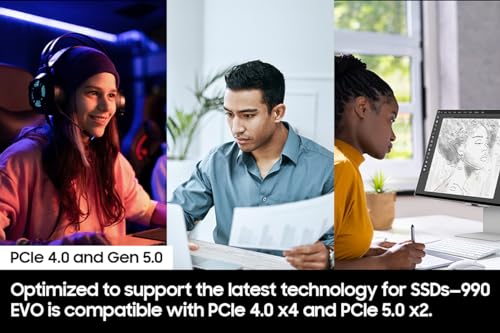 SAMSUNG 990 EVO SSD 1TB PCIe Gen 4x4 Gen 5x2 M 2 2280 NVMe Internal Solid State Drive Speeds Up to 5 000MB/s Upgrade Storage for PC Computer Laptop MZ V9E1T0B/AM Black
