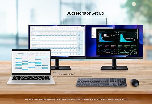 SAMSUNG FT45 Series 24 Inch FHD 1080p Computer Monitor  75Hz  IPS Panel  HDMI  DisplayPort  USB Hub  Built in Speakers  Height Adjustable Stand  3 Yr WRNTY  LF24T450FZNXGO  Black