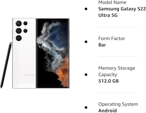 SAMSUNG Galaxy S22 Ultra 5G  US Version  512GB  Phantom Black   Unlocked  Renewed 