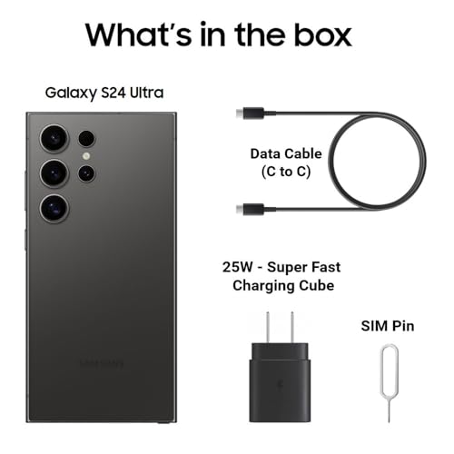 SAMSUNG Galaxy S24 Ultra 5G  512GB  12GB  6 8 AMOLED 2X  200MP Camera  Dual SIM  5G / 4G LTE  Fully Unlocked for T Mobile  Verizon  Global  S928B/DS  w/ 25W Fast Charging Cube  Titanium Black 