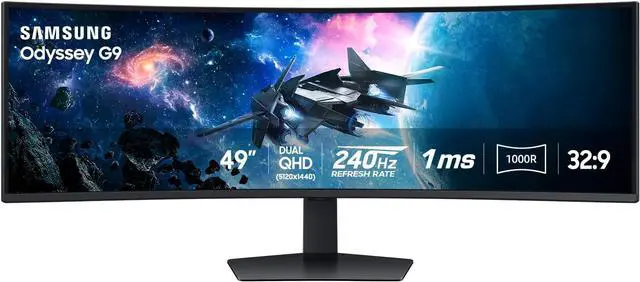 SAMSUNG Odyssey G9 49" DUAL QHD 2K 1440P 240Hz AMD FreeSync Premium Pro 1ms HDR1000 PBP PIP Curved Gaming Computer Monitor with Height Adjustable  Swivel & Tilt Stand LS49CG954ENXZA