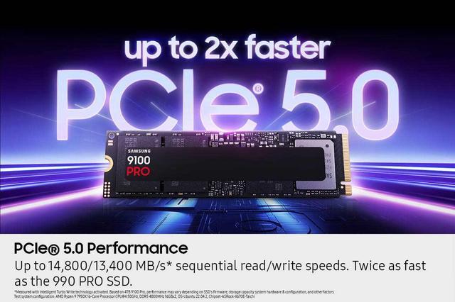 SAMSUNG SSD 9100 PRO 4TB  PCIe 5 0x4 M 2 2280  Seq  Read Speeds Up to 14 800MB/s  Best for AI Computing  Gaming  and Heavy Duty Workstations  MZ VAP4T0B/AM