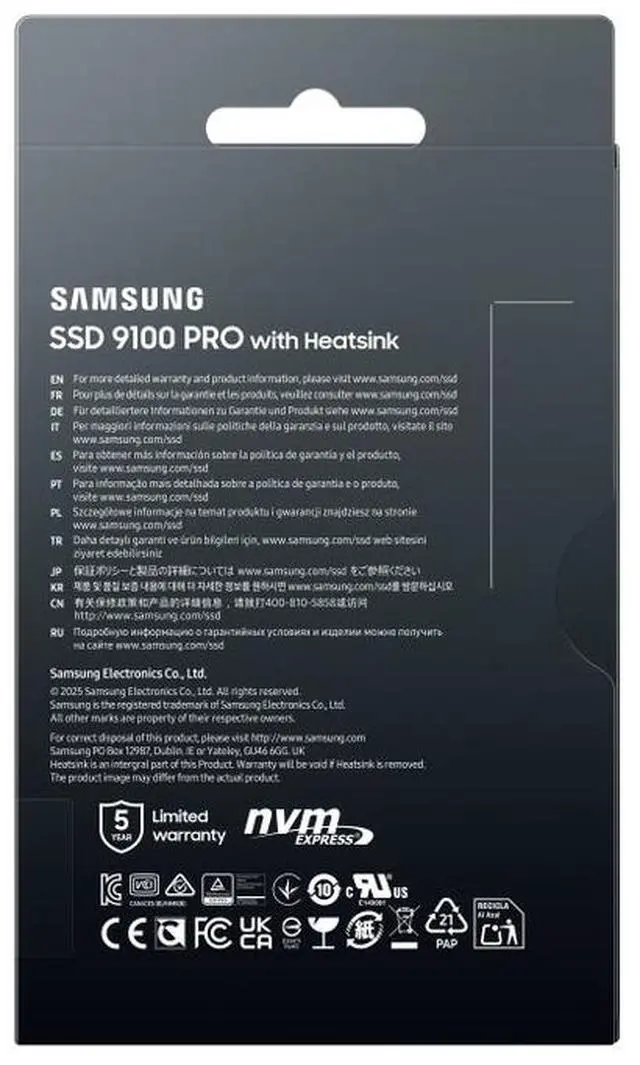 SAMSUNG SSD 9100 PRO with Heatsink 2TB  PCIe 5 0x4 M 2 2280  Seq  Read Speeds Up to 14 800/13 400 MB/s  Best for AI Computing  Gaming  and Heavy Duty Workstations  MZ  VAP2T0CW