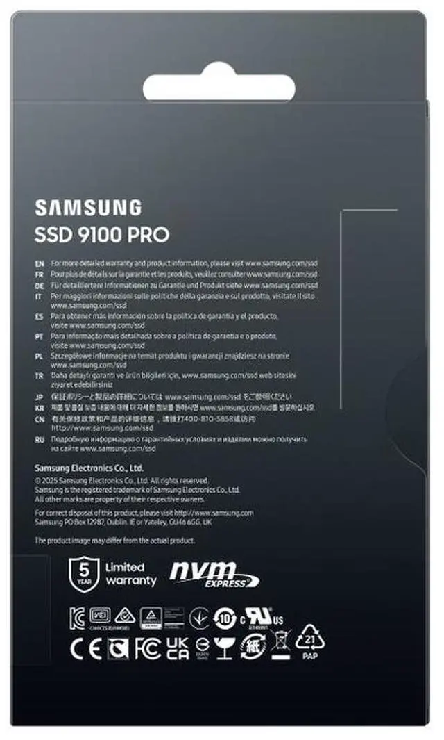 SAMSUNG SSD 9100 PRO 1TB  PCIe 5 0x4 M 2 2280  Seq  Read Speeds Up to 14 800MB/s  Best for AI Computing  Gaming  and Heavy Duty Workstations  MZ  VAP1T0B/AM 