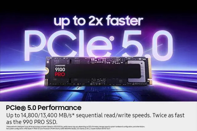 SAMSUNG SSD 9100 PRO 1TB  PCIe 5 0x4 M 2 2280  Seq  Read Speeds Up to 14 800MB/s  Best for AI Computing  Gaming  and Heavy Duty Workstations  MZ  VAP1T0B/AM 