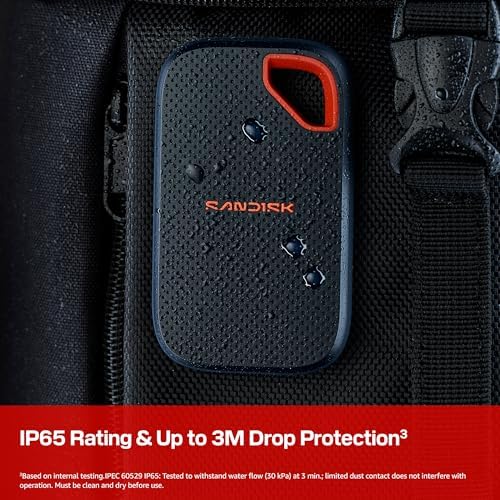 SANDISK 1TB Extreme Portable SSD  New Model    up to 2000MB/s Transfer speeds  USB Type C connectivity  Reliable Durability   Black   SDSSDE70 1T00 G25